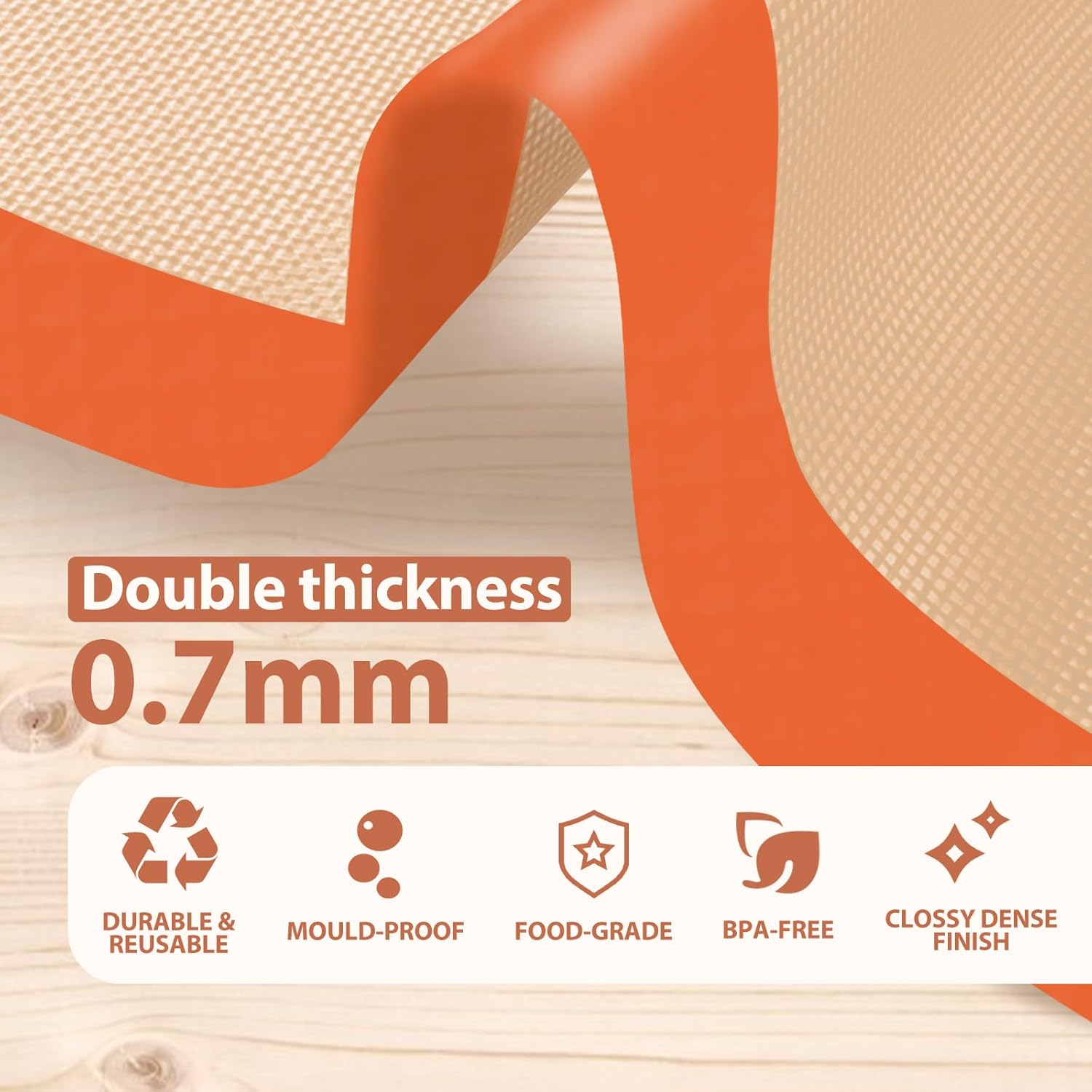 Silicone Baking Mat. Baking Sheets Non Stick. Silicone Mats for Baking. 3 Pcs Baking Supplies for Cookies. Bread & Pastry. Heat-Resistant & Reusable. Orange