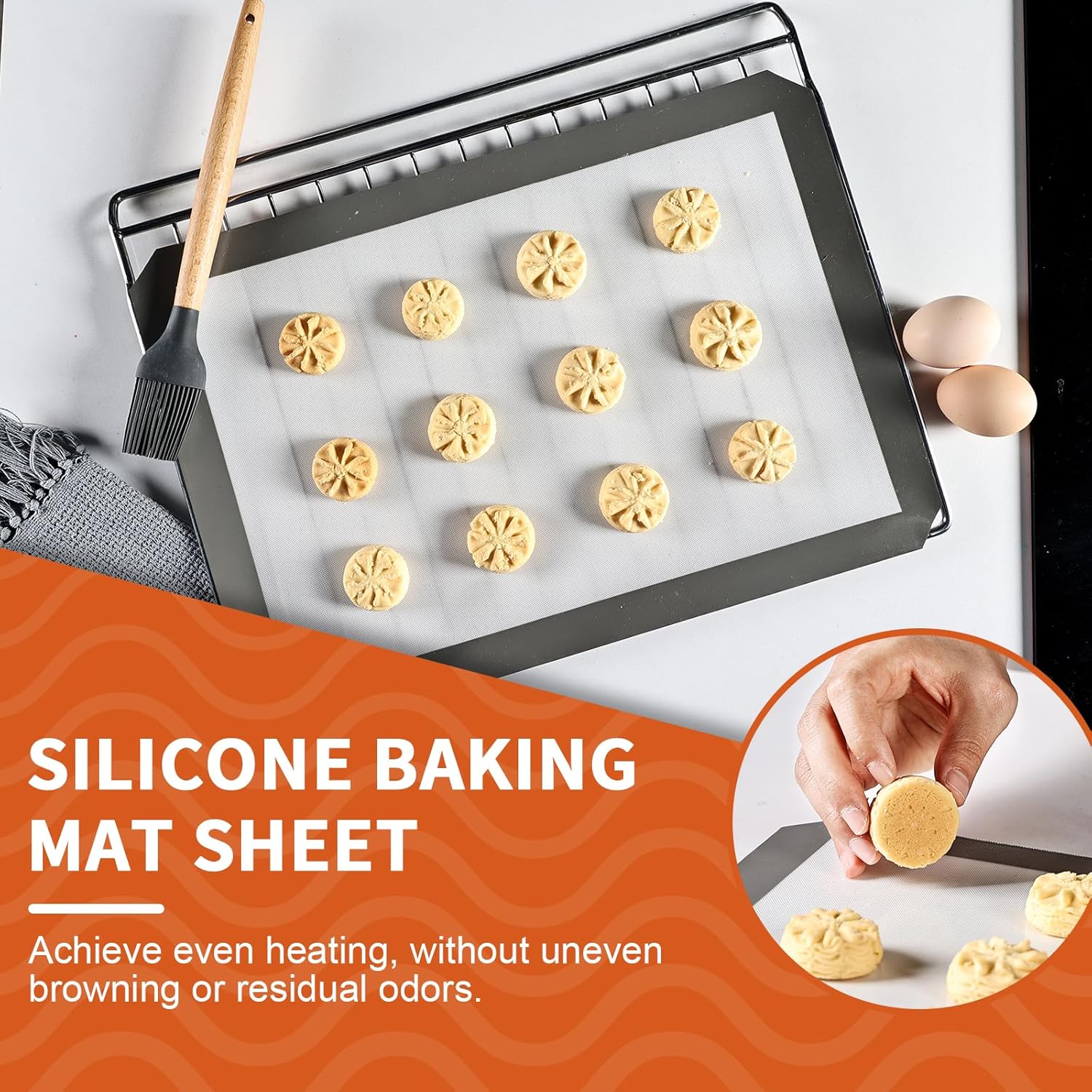 KitchenRaku Silicone Baking Mat. 16.5x11.6 Non Stick Reusable Silicone Cooking Mat. BPA Free Baking Sheet for Cookies. Macarons Bread & Pastry. Toaster Pad Set of 2